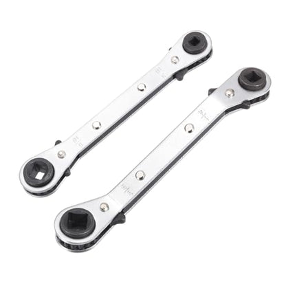 HARFINGTON 2pcs HVAC Service Wrench Set 1/4" 5/16" 3/16" 3/8" 25° 180°Double Head 16-Teeth Air Conditioner Valve Reversible Ratchet Wrench for Refrigeration Equipment Repair, Silver - color: Silver