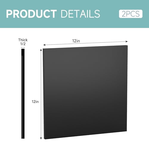 2Pcs Black HDPE Sheet 1/2" Thick 12" x 12" - color: Black, size: 12'' X 12''