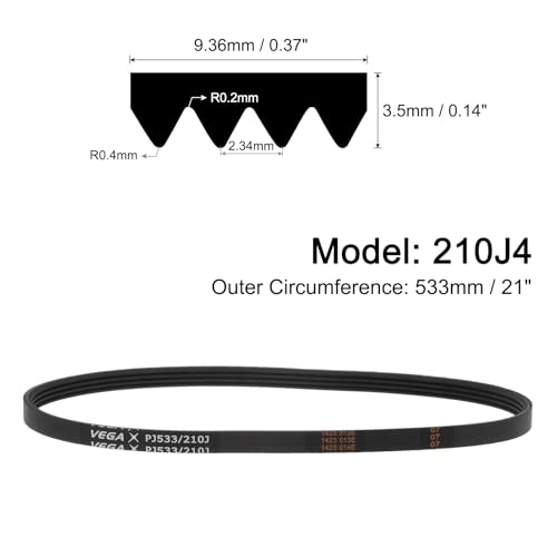 uxcell 210J4 PJ V-Ribbed Belt 4 Ribs 21" L x 0.37" W x 0.14" H, EPDM - size: 210J4