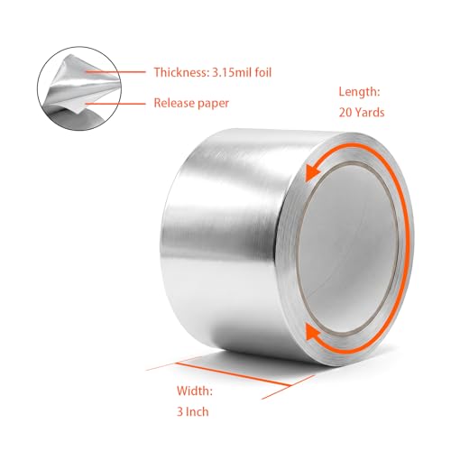 Aluminum Foil Tape, Sealing & Patching, 3 Inch x 20 Yards,Silver - size: 3 Inch x 20 Yards