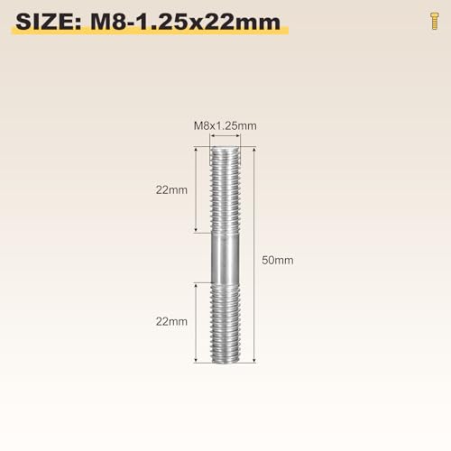 METALLIXITY Double End Threaded Stud Screw(M8x50) SS304 Silver - size: M8 x 50mm