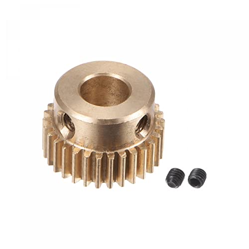 uxcell Pinion Gear Set, Brass Motor Rack Straight Spur Gear with Step, 0.5 Mod 30T 6.35mm Bore 16mm Outer Dia, M3 Set Screws Included