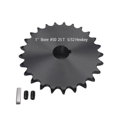 #50 Roller Chain Sprocket 25 Tooth 1" Bore (1/4" Keyway) Black Oxide with 2 Set Screws & Key for Conveyor Farm Equipment Packaging Industrial Heavy Duty Drive, Hardened Steel 50BS25-1 - size: 1 inch, style: 25tooth