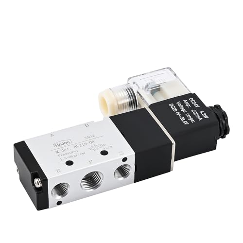 4V210-08 5/2 Way Pneumatic Solenoid Valve, 24V DC Single Solenoid Pilot Operated, Electric Air Control Valve for Air Cylinders, Automation (4V210-08 DC24V) - color: -DC24V