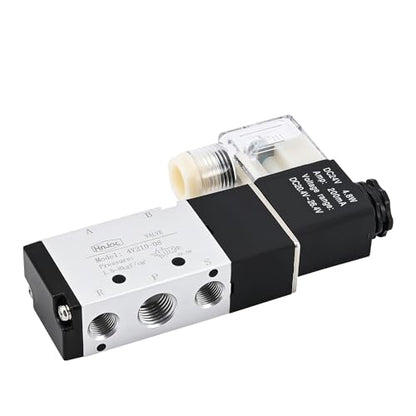 4V210-08 5/2 Way Pneumatic Solenoid Valve, 24V DC Single Solenoid Pilot Operated, Electric Air Control Valve for Air Cylinders, Automation (4V210-08 DC24V) - color: -DC24V