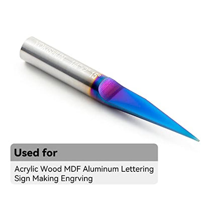 CNC V Bit 15 Degree Engraving Bit 0.005 Tip 1/4 Shank with Nano Blue Coat Solid Carbide V Groove Router Bit for Signmaking Carving - style: 15 Degree V Bit