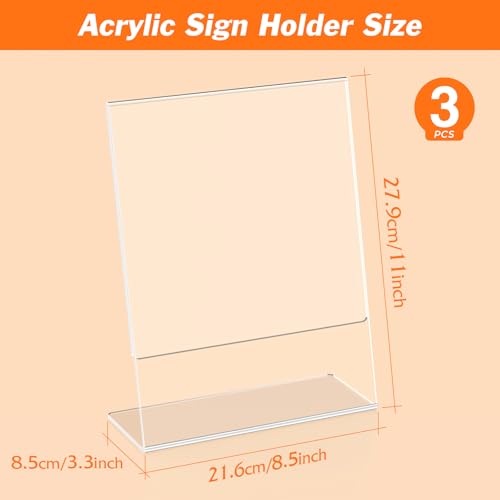 3 Pack Acrylic Sign Holder 8.5x11 Inches, L-Shape Flyer Holder Stand
