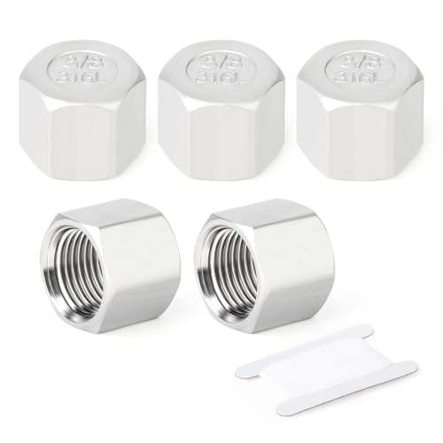 TAISHER 5Pcs 316 SS Hex Pipe Cap, 3/8" Female NPT Thread Pipe Fitting - size: 3/8"FNPT(316 Cap)