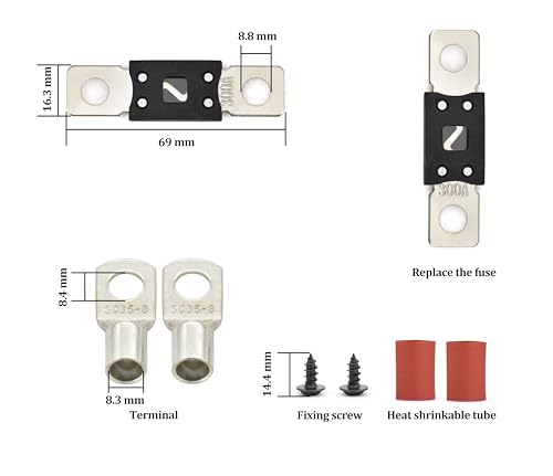 Mega ANM Bolt Down Fuse Hoder with 2X 300A Spare fuses, terminals, Shrinking Tubes, Screws and fixig Wrench All in one Package Ideal for Car Van, RV, Trailer and Marine Boat (Mega 300A) - size: Mega 300A