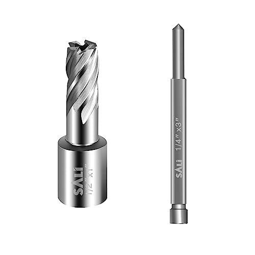 SALI Annular Cutter Diameter 1/2 Inch with Weldon Shank 3/4" (with 2 Flats) Cutting Depth 1" Mag Drill Bit for Magnetic Drill Press HSS Fully Ground Drill with One 1/4"*3" Pilot Pin - size: 1/2"*1"