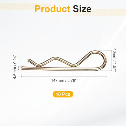 uxcell 10Pcs Hitch Pin Clip, 6x147mm Zinc-Plated Spring Steel Retaining R Clip Retaining Wire Hair Pins Cotter Pin Assortment Kit Clips for Trailer Tractors Mower Carts Truck, Gold - size: 6x147mm