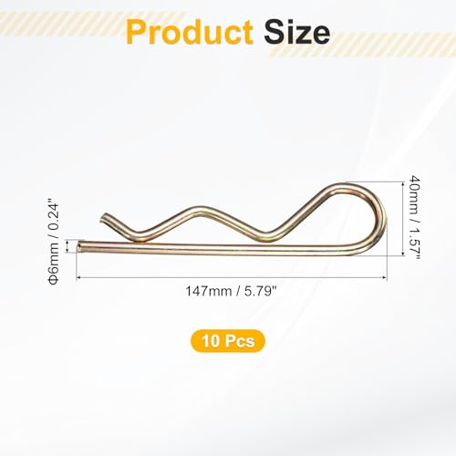 uxcell 10Pcs Hitch Pin Clip, 6x147mm Zinc-Plated Spring Steel Retaining R Clip Retaining Wire Hair Pins Cotter Pin Assortment Kit Clips for Trailer Tractors Mower Carts Truck, Gold - size: 6x147mm