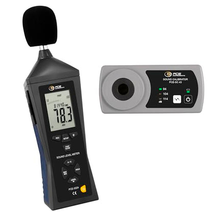PCE Instruments PCE-322-SC43 Sound Level Kit, for Occupational Noise Surveys, Measures 30…130 dB(A/C), with Class 2, Fast/Slow, Data Logger & USB; Includes PCE-SC 43 94/114 dB calibrator