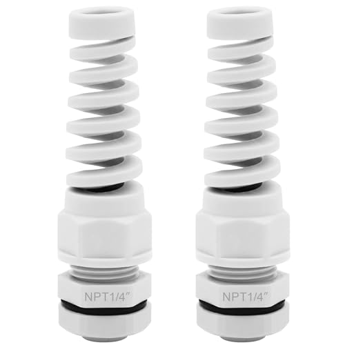 Strain Relief Cord Connector,LISTENJIALE 2Pcs NPT 1/4" Waterproof Cable Gland Flex Spiral Strain Relief Adjustable 4-8mm Cable Connector Nylon Joint with Gaskets(Grey) - color: Grey, size: NPT 1/4" (2-Pack)
