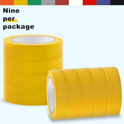 Romeda 9 Pack Electrical Tapes, Electrical Tape Water, Sun, and Oil Resistant, Electrical Tape is Suitable for Most Domestic, Commercial, and Industrial environments - Yellow - color: Yellow