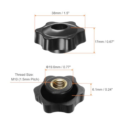 HARFINGTON 10pcs Star Knobs M10 Female Thread 38mm Head Plastic Through Hole Brass Screw-in Clamping Handles Threaded Hand Knobs, Black - color: Black, size: M10 x 38mm