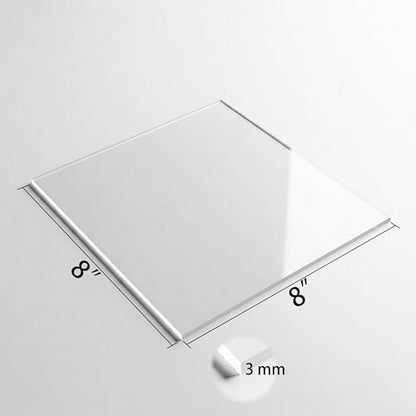 5 Pack 8"x8" Plexiglass Panels 3mm (1/8") Thick Transparent Acrylic Sheets with Protective Film for Picture Frame Art Design, DIY Craft, Signage, Display, and Home Projects (5, 8"x8" 3mm) - size: 8"x8" 3mm