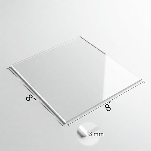 5 Pack 8"x8" Plexiglass Panels 3mm (1/8") Thick Transparent Acrylic Sheets with Protective Film for Picture Frame Art Design, DIY Craft, Signage, Display, and Home Projects (5, 8"x8" 3mm) - size: 8"x8" 3mm