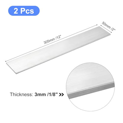 uxcell Square Aluminum Flat Bar, 2pcs 1/8" Thickness 2" Width 12" Length Square Aluminum Bar 6061 Aluminum Flat Plate, 3 x 50 x 305mm T6511 Solid New Mill Stock - size: 1/8" x 2" x 12"