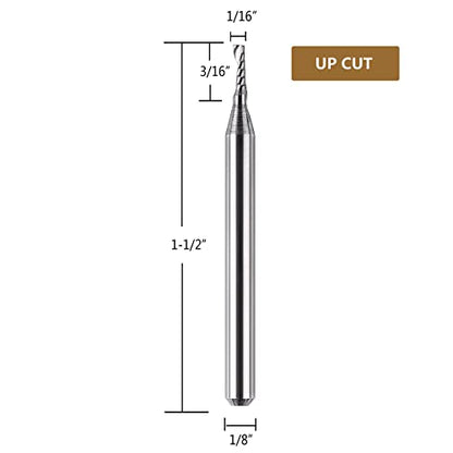 SpeTool 5PCS Carbide Spiral O Flute End Mill with 1/16 Inch Cutting Diameter 1/8 Inch Shank 3/16" Cutting Length,Single Flute CNC Router Bit for Acrylic PVC Wood Cutter - size: 1/16"Dia-3/16" CL-1/8" Shank
