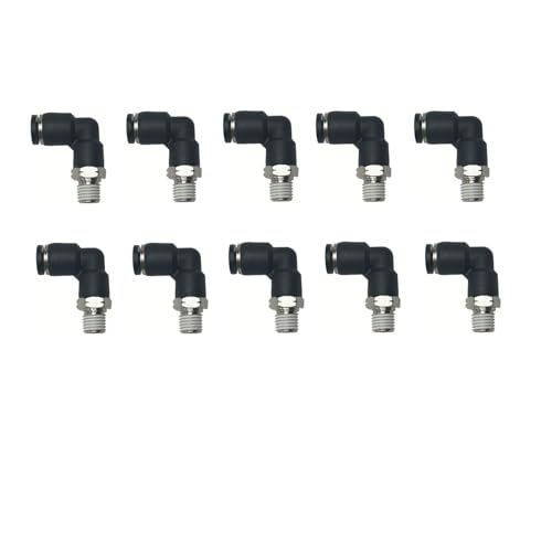 Pneumatic Elbow Push to Connect Fitting 1/8 Inch Tube OD x 1/16 NPT Male Thread,90 Degree Elbow Pneumatic Tube Connector PL1/8-N1/16(Pack of 10) - color: Black, size: 1/8'' OD x 1/16 NPT