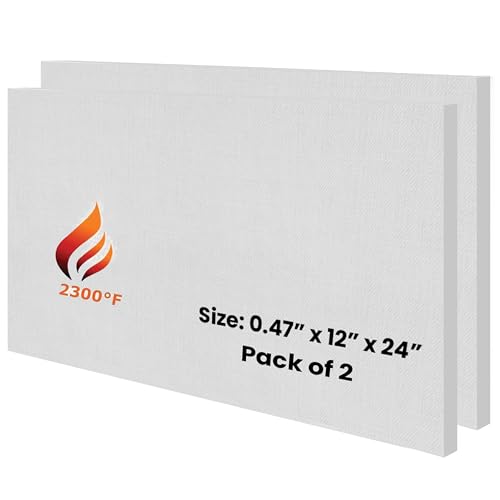 2 Pack Ceramic Fiber Board, 0.47" Thick x 12" x 24", Fireproof Board - size: 0.47" x 12" x 24" / 2 PCS