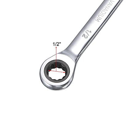 uxcell 1/2 Inch Ratcheting Combination Wrench SAE 72 Teeth 12 Point Ratchet Box Ended Spanner Tools, Cr-V - size: 1/2"