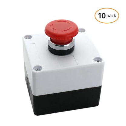 Push Button Switch Emergency Stop Button 10 Pack Stay-Put (Red Mushroom) - Includes Switch Box 22mm - RV Accessories Push Start 1NO/1NC ABS Material - size: 10 Pack, style: 1 Push Buttom