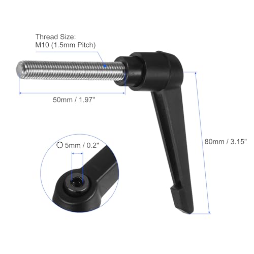 uxcell 2pcs Clamping Lever Handles, M10 x 50mm 304 Stainless Steel Threaded Male Stud, Adjustable Handles Locking Quick Release Ratchet Push Button Bolt Knobs, Black - size: M10 x 50mm