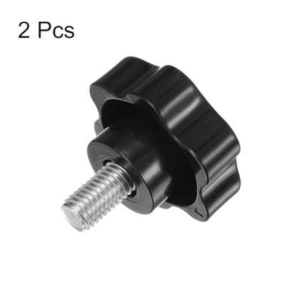 HARFINGTON 2pcs Star Knobs M10 x 16mm 304 Stainless Steel Threaded Stud 46mm Plastic 6-Star Head Hand Tightening Thumb Screw Clamping Jig Knob Handle, Black - size: M10 x 16mm x 46mm