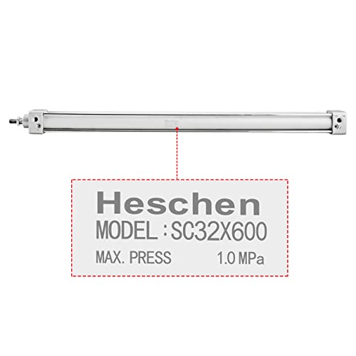 Heschen Tie-Rod Pneumatic Air Cylinder, SC 32-600, 32mm Bore, 600mm Stroke, PT 1/8 Port, Double Acting, Adjustable Cushion, Self-Lubricating Actuator for Industrial & Woodworking - size: 600mm Stroke