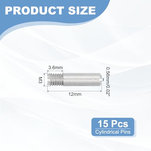 PATIKIL M3 x 12mm Slotted Cylindrical Pin, 15 Pcs 304 Stainless Steel Dowel External Thread Slotted Pin Screw for Home Furniture Cabinet Improvement, Silver Tone - size: M3 x 12mm