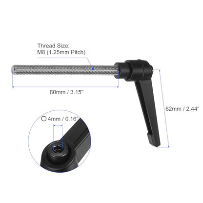uxcell 2pcs Clamping Lever Handles, M8 x 80mm 304 Stainless Steel Threaded Male Stud, Adjustable Handles Locking Quick Release Ratchet Push Button Bolt Knobs, Black - size: M8 x 80mm