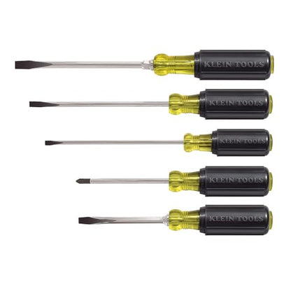 Klein Tools 85075 Screwdriver Set, Made in USA, Slotted and Phillips Screwdrivers with Cushion-Grip Handles and Tip-Ident, 5-Piece - style: 5-Piece Set