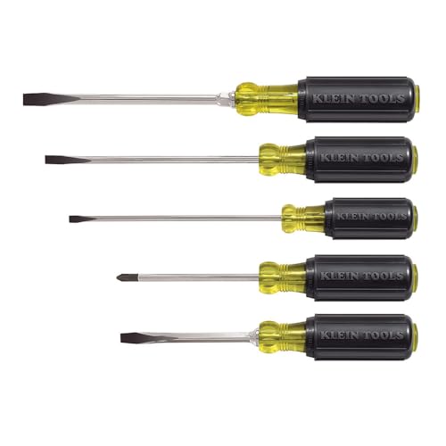 Klein Tools 85075 Screwdriver Set, Made in USA, Slotted and Phillips Screwdrivers with Cushion-Grip Handles and Tip-Ident, 5-Piece - style: 5-Piece Set