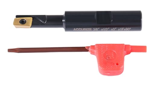 Accusize Industrial Tools 3/8'' 90 Deg Square Shoulder Indexable End Mill with 3'' Overall Length, APKT11T3 Carbide Inserts, 1 Flute, 0056-0912 - size: 3/8" Cut, 1/2" Shk, 1 Fl
