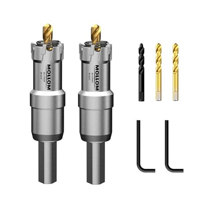 Mollom 3/4" (19mm) 2Pcs Heavy Duty Carbide Hole Saw with 3 Pilot bit - size: 19mm | 3/4" - 2PCS