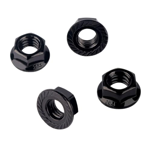 Black 1/2"-13 Serrated Flange Hex Nuts, 304 Stainless Steel 18-8, Coarse Thread UNC, Full Thread, Pack of 10 - color: Black, size: 1/2"-13(10Pcs)