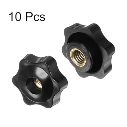 HARFINGTON 10pcs Star Knobs M10 Female Thread 38mm Head Plastic Through Hole Brass Screw-in Clamping Handles Threaded Hand Knobs, Black - color: Black, size: M10 x 38mm