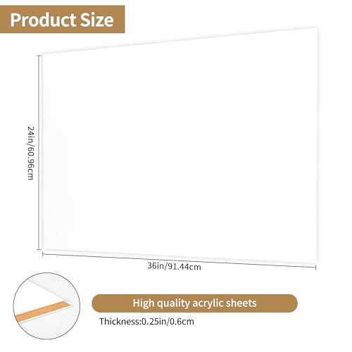 Lesnlok Matte White Acrylic Sheets 1/4 inch Thick 6mm 1 Pieces 24 x 36 Frosting Plexiglass Sheet,Suitable for Painting, Handicrafts, DIY Display Projects (1, Matte White, 24 x 36 x 1/4) - color: matte opaque white, size: 24 x 36 x 1/4