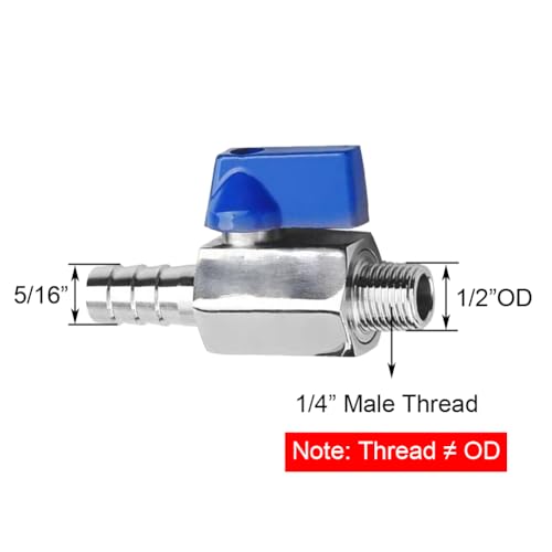 2Pcs Shut Off Valve 1/4" NPT Male x 5/16" Hose Barb Ball Valve - size: 1/4 MNPT x 5/16" Barb