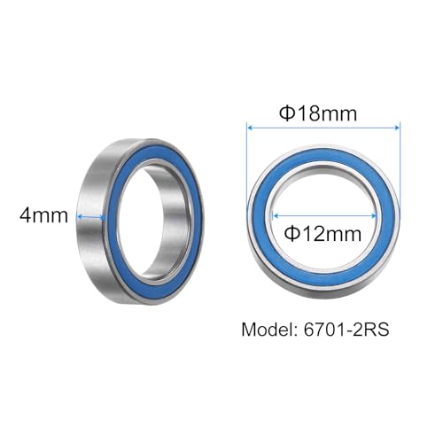 uxcell 10pcs 6701-2RS Miniature Deep Groove Ball Bearings 12x18x4mm Rubber Sealed Bearings for TRX4 1/10 RC Cars Trucks, 3D Printer, P6 (ABEC 3) - color: Blue, size: 12x18x4mm