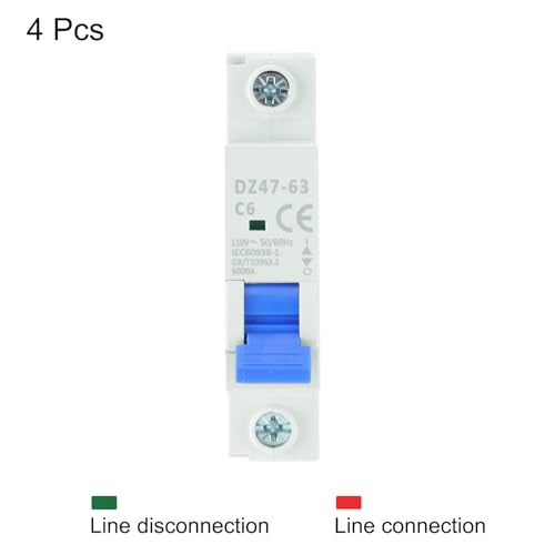 MECCANIXITY 4Pcs Miniature Circuit Breaker 1P 6A AC 110V DZ47-63 DIN Rail Mount Disconnect Switch Circuit Breaker Protection Thermal Magnetic Trip for Short Circuit Protection, Overload Blue - style: 6A
