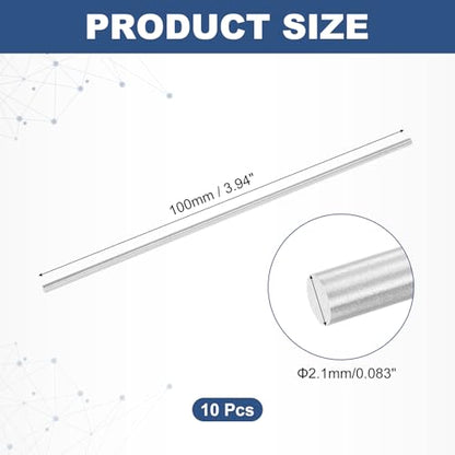 uxcell 10Pcs Round Steel Rods, 2.1mm x 100mm High Speed Steel (HSS) Aluminium Rod Steel Bar for Shaft Gear Drill Lathes Boring Machine - size: 2.1mm x 100mm