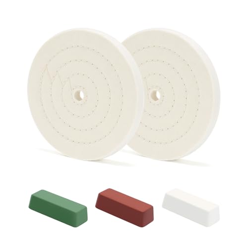 SCOTTCHEN 6inch Buffing Polishing Wheels 1/2" Arbor Hole,2 Pcs Fine (40Ply) for Bench Grinder,with Buffing Polishing Cutting Compound 4 Oz.Kit - color: Multi 5pcs(Fine*2), size: 6 inch