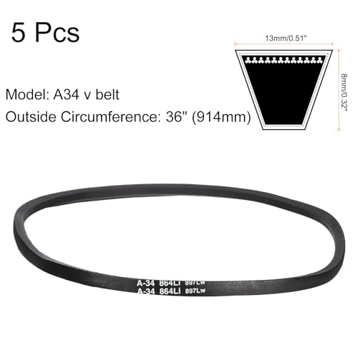 uxcell 5Pcs A34 Classic Wrapped Rubber V-Belt, 36" Lo x 0.51" W x 0.32" H - size: A34