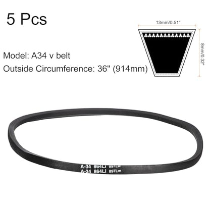 uxcell 5Pcs A34 Classic Wrapped Rubber V-Belt, 36" Lo x 0.51" W x 0.32" H - size: A34