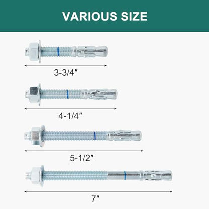 1/2" x 3-3/4" Concrete Anchors (50 Pack) 1/2 inch Wedge Anchors Bolts Zinc Plated - size: 1/2"x3-3/4"