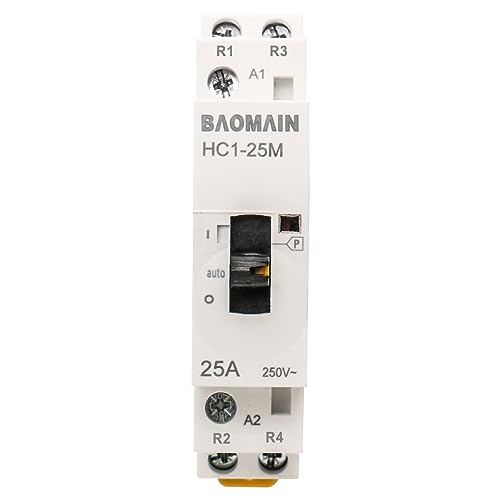 BAOMAIN 220V 2-Pole 25A Manual/Auto AC Contactor, 2NC, DIN Rail Mount