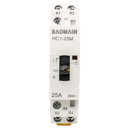 BAOMAIN 220V 2-Pole 25A Manual/Auto AC Contactor, 2NC, DIN Rail Mount